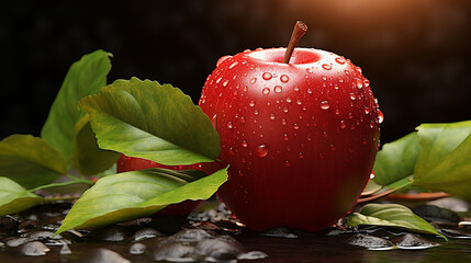 Wall Mural - ripe apple with leaf fresh fruit
