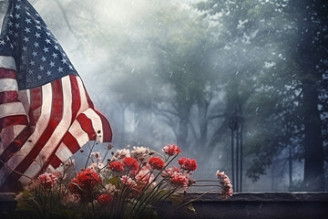 Wall Mural - US Memorial Day,American culture with American Flag at Background with empty space for text