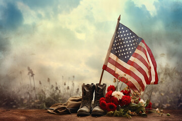 Wall Mural - US Memorial Day,American culture with American Flag at Background with empty space for text