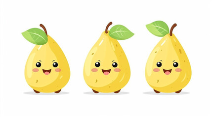 Wall Mural - pear character. cute funny pear in cartoon kawaii style on white background