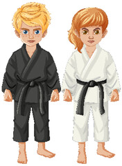 Poster - Cartoon Boy and Girl in Judo Outfit