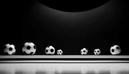 Wall Mural - Soccerballs on black background, photo backdrop