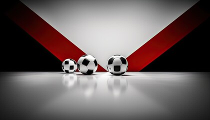 Wall Mural - Soccerballs on black and red background, photo backdrop