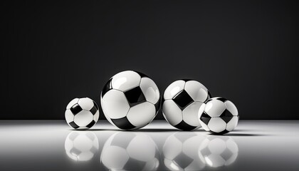 Wall Mural - Soccerballs on black background, photo backdrop