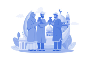 Wall Mural - Muslim Couple Giving Zakat