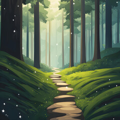 Poster - forest summer path down