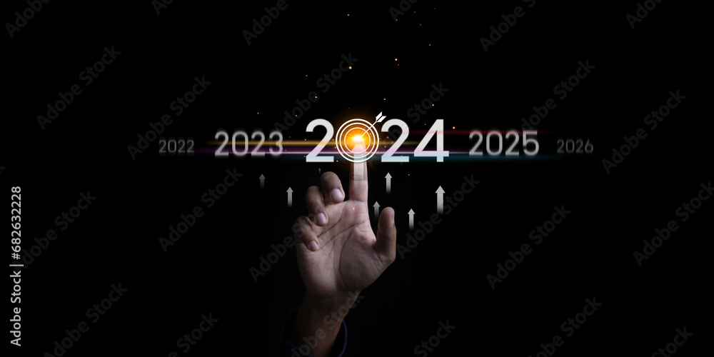 Countdown to 2024 concept. the taps a virtual download bar with a ...