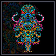 Wall Mural - Colorful Octopus kraken mandala arts isolated on black background