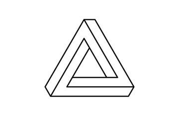 Impossible triangle shape. Optical visual illusion. Triangular Infinite loop symbol. Abstract unreal geometric form. Linear puzzle design element for logo, icon, label, tag. Vector illustration