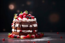 Photo Front View Of Delicious Cake With Copy Space, Generative Ai