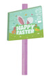 Digital png illustration of sign with rabbit and happy easter text on transparent background
