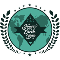 Wall Mural - Digital png illustration of globe, leaves and happy earth day text on transparent background