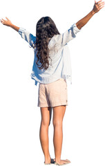 Canvas Print - Digital png photo of back view of caucasian woman with outstretched arms on transparent background