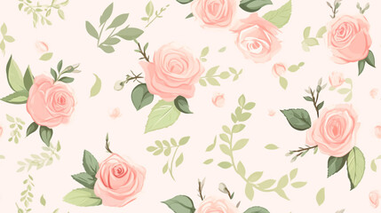 Wall Mural - Beautiful watercolor rose bouquet pattern design, romantic and feminine style Valentine s day background.
