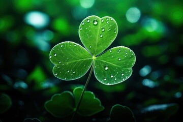 Wall Mural - Four-leaf green clover for good luck on St. Patrick's Day, bright green