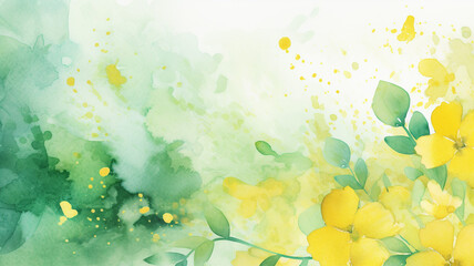 Wall Mural - yellow and green watercolor background for spring