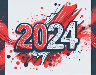 Wall Mural - new year 2024 blue and red party graffiti