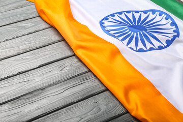 National flag of India on grey wooden background