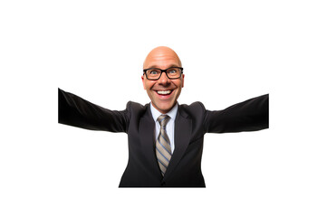 Male businessman expressing joy isolated on transparent background