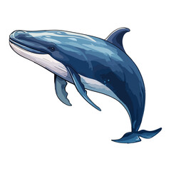 Wall Mural - Blue whale animal in cartoon style on transparent background, Blue whale sticker design.