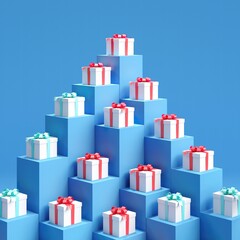 Sticker - Outstanding White gift box standing one put on blue color stage mock up. Christmas idea concept Celebration. 3D Rendering. 