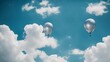 AI generated illustration of silver helium balloons floating in a blue sky