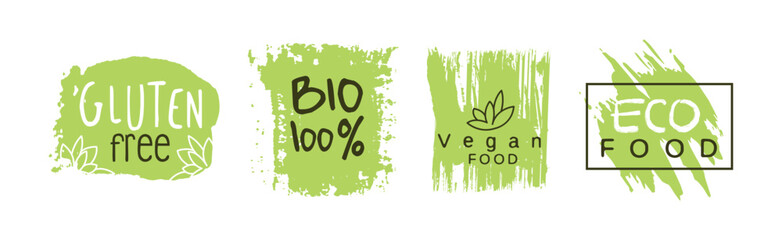 Wall Mural - Eco Natural Food Green Label and Emblem Vector Set