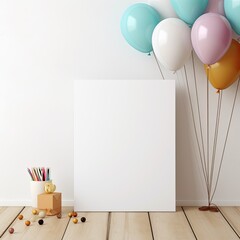 Wall Mural - blank white invitation card to a kids birthday - mockup template