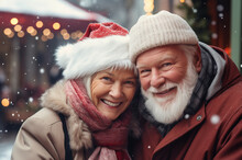 Grandparents Choose Gifts For Their Grandchildren. Elderly Gray-haired Active Couple
