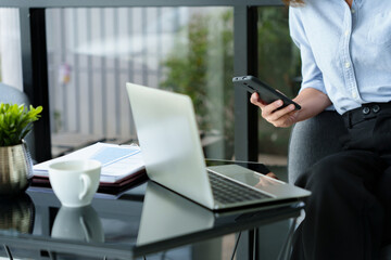 business woman using mobile smartphone device