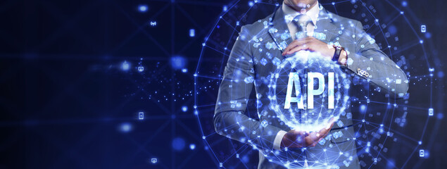 API - Application Programming Interface. Software development tool. Business, modern technology, internet and networking concept.