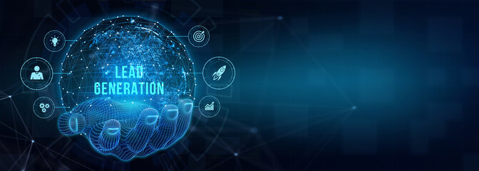 Wall Mural - Lead Generation. Finding and identifying customers for your business products or services. Finance concept. 3d illustration