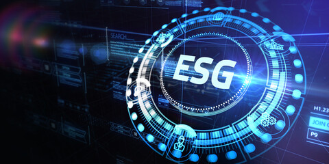 Wall Mural - ESG Environmental Social Governance concept. Technology, Internet and network concept.3d illustration