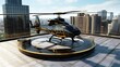 Helicopter on building roof helipad
