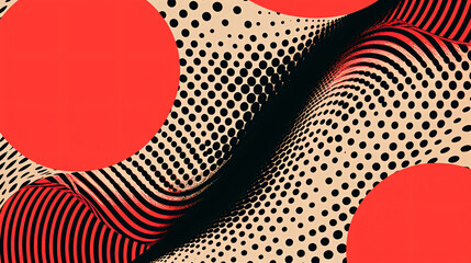 Wall Mural - halftone, experimental graphic design, repeat patterns, Ivory, black, red - Generative AI