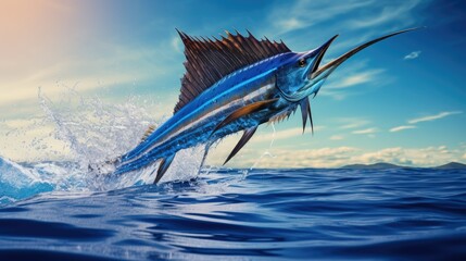 sailfish jumping over blue sea water