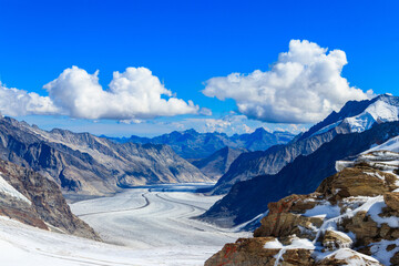 Sticker - View of Great Aletsch Glacier, the largest glacier in the Alps and UNESCO heritage, in Canton of Valais, Switzerland