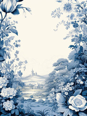 Wall Mural - Vintage French Floral Toile Blue card