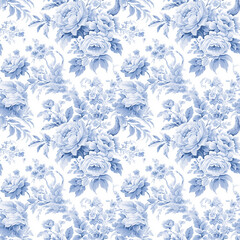 Vintage French Floral Toile Blue pattern