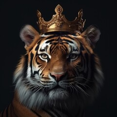 Wall Mural - portrait of a majestic tiger with a crown