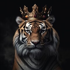 Wall Mural - portrait of a majestic tiger with a crown