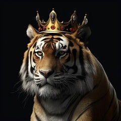 Wall Mural - portrait of a majestic tiger with a crown