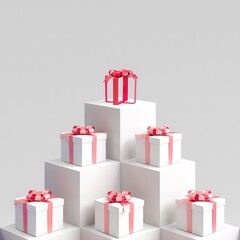 Sticker - Close up Outstanding White gift box standing one put on white color stage mock up. Christmas idea concept Celebration. 3D Rendering. 