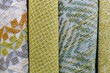 Colorful samples of fabrics for upholstery, fabrics for sewing.