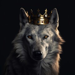 Poster - Portrait of a majestic Wolf with a crown