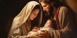 the holy family at christmas with jesus christ, maria and josef