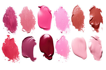 set collection of Assorted Lipstick smear smudge swatch isolated on white or transparent png