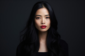 Wall Mural - Portrait of a young beautiful Asian woman wearing red lipstick