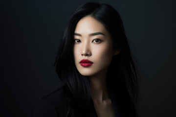 Wall Mural - Portrait of a young beautiful Asian woman wearing red lipstick