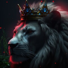 Canvas Print - the lion with red eyes and a crown